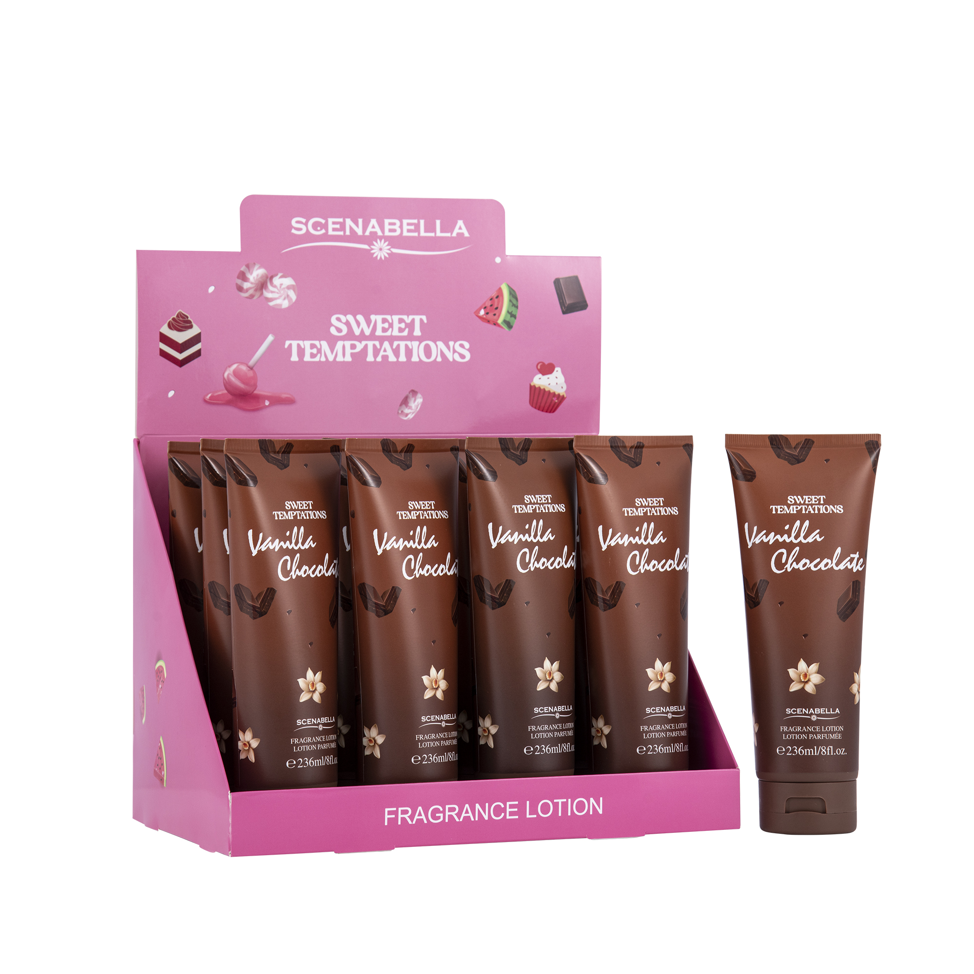 Scenabella Lotion parfumée. Lait de corps gourmand aux vanilla chocolat . 236ml